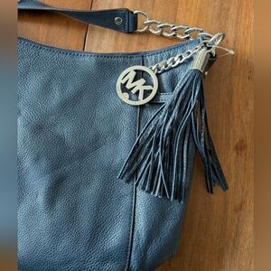 Michael Kors MEGAN large Navy Leather Shoulder Bag with Tassel NWT